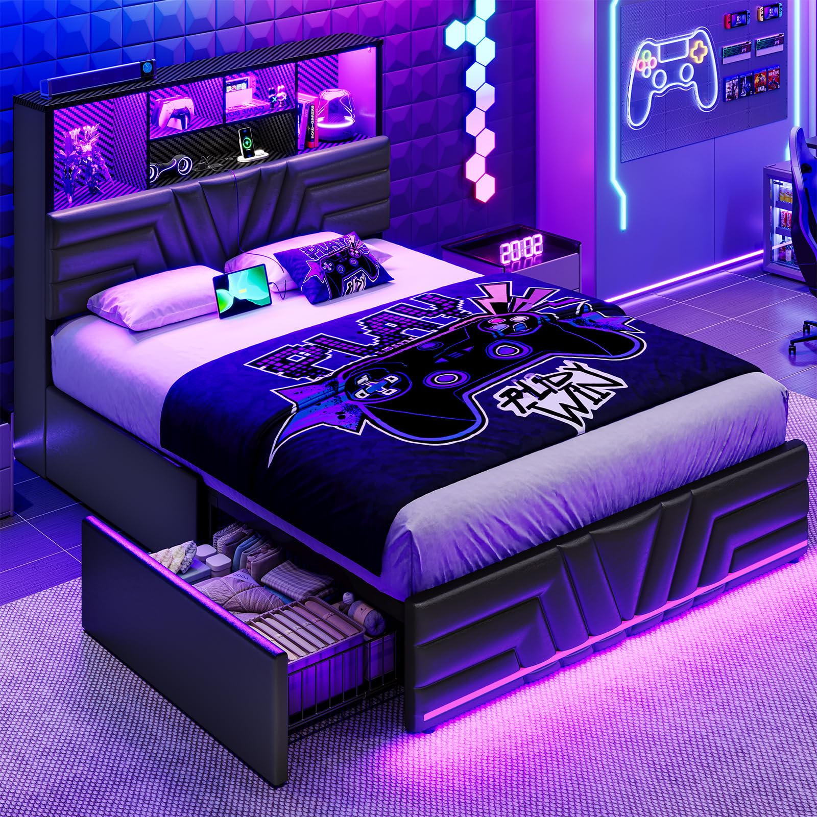 Esports Gaming Bed - Кровать полного размера с 4 ящиками