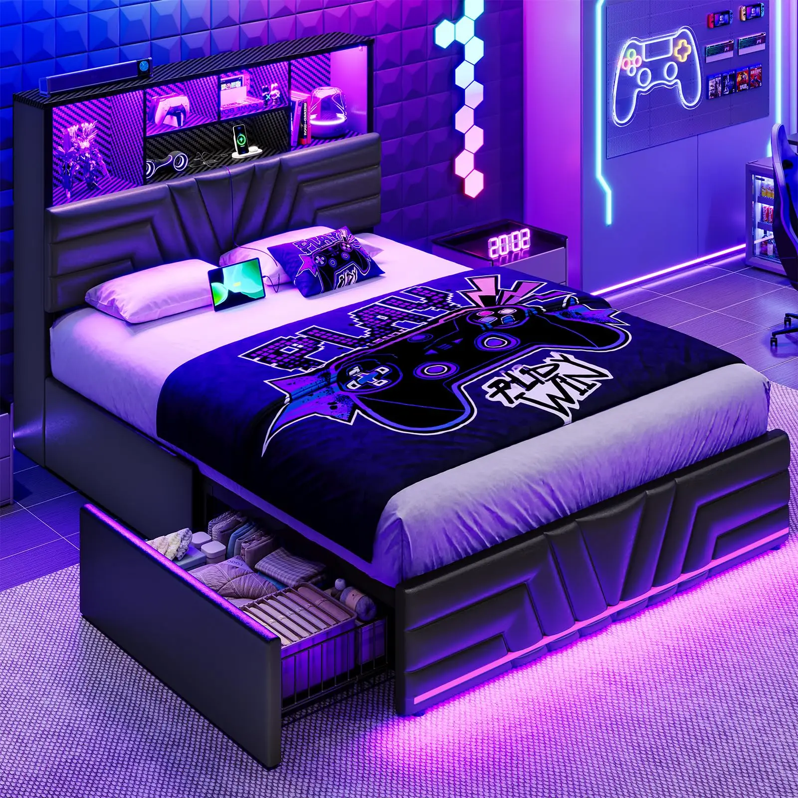 Esports Gaming Bed - Кровать полного размера с 4 ящиками